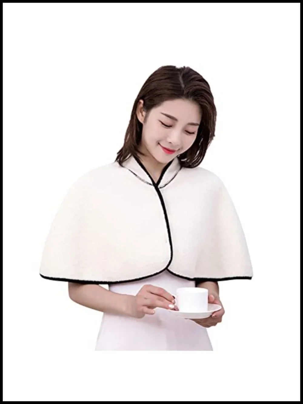 Reversible Faux Lamb Wool Shoulder Cape Shawl Wrap Buttons, Winter Warm Neck